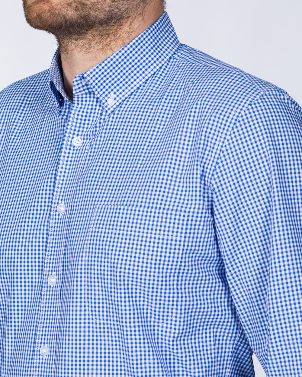 2t Slim Fit Long Sleeve Tall Checked Shirt (blue check)