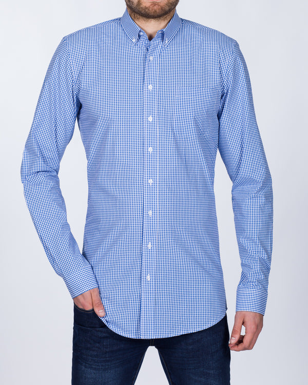 2t Slim Fit Long Sleeve Tall Checked Shirt (blue check)