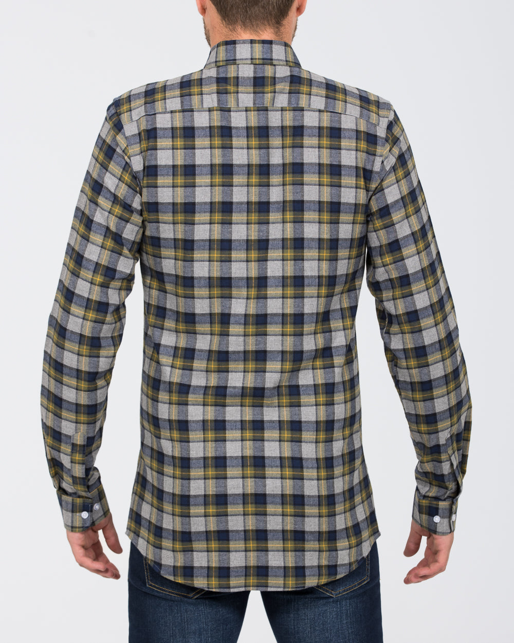2t Slim Fit Long Sleeve Tall Checked Shirt (grey)