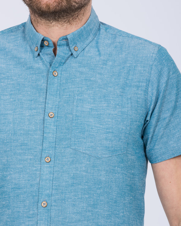 2t Slim Fit Tall Linen Blend Short Sleeve Shirt (aqua)