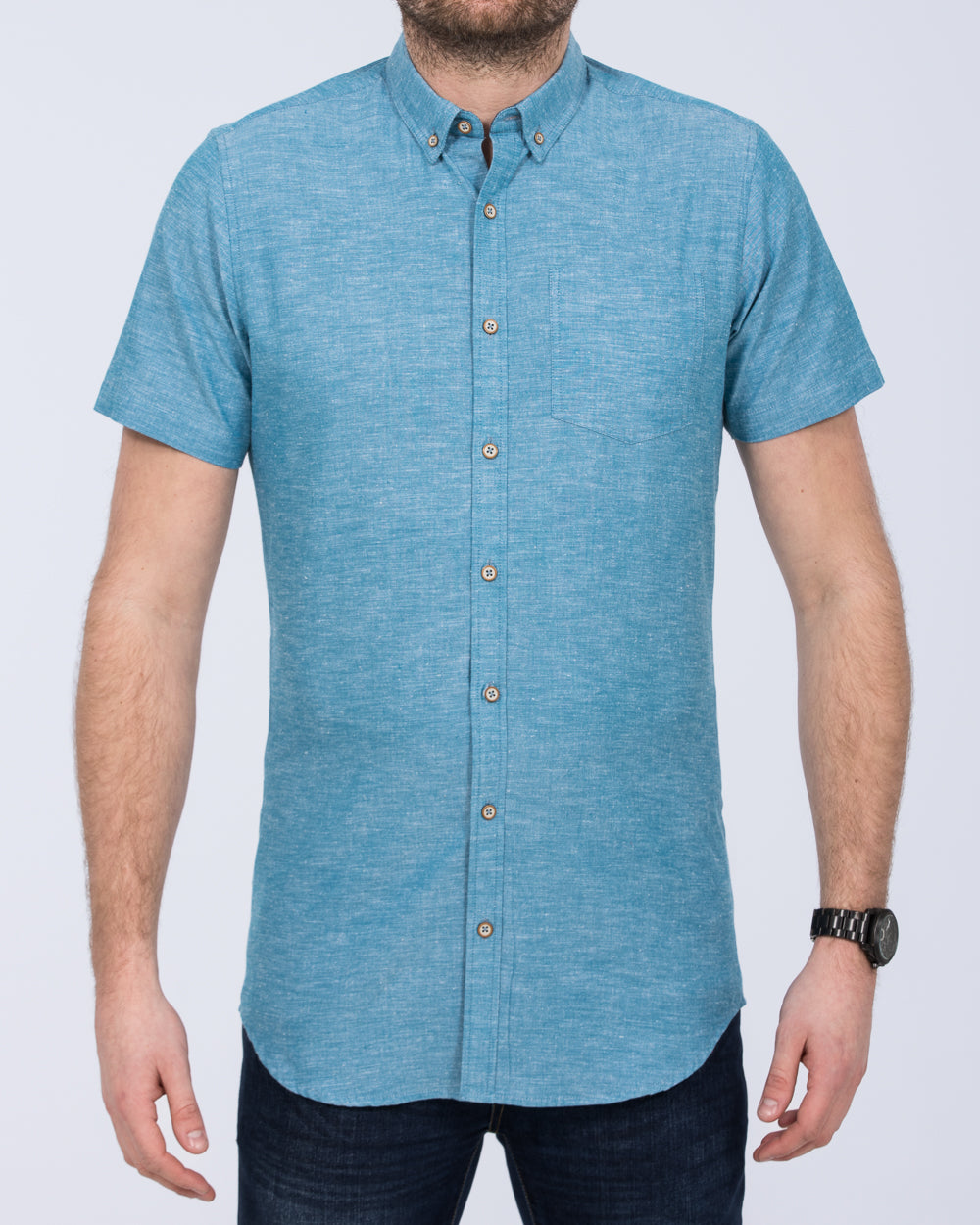 2t Slim Fit Tall Linen Blend Short Sleeve Shirt (aqua)