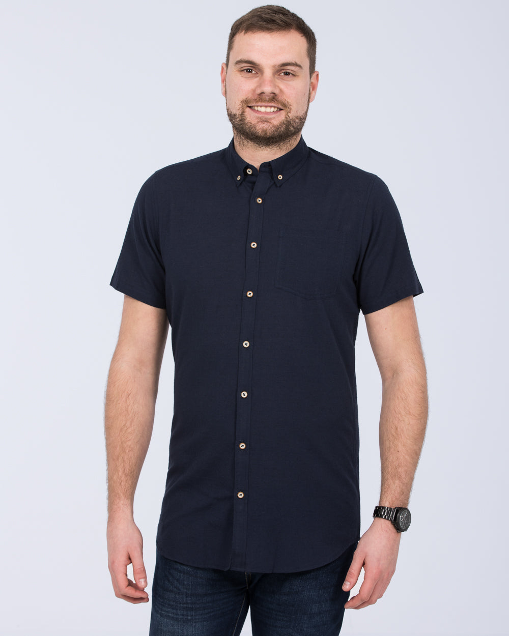 2t Slim Fit Tall Linen Blend Short Sleeve Shirt (navy)