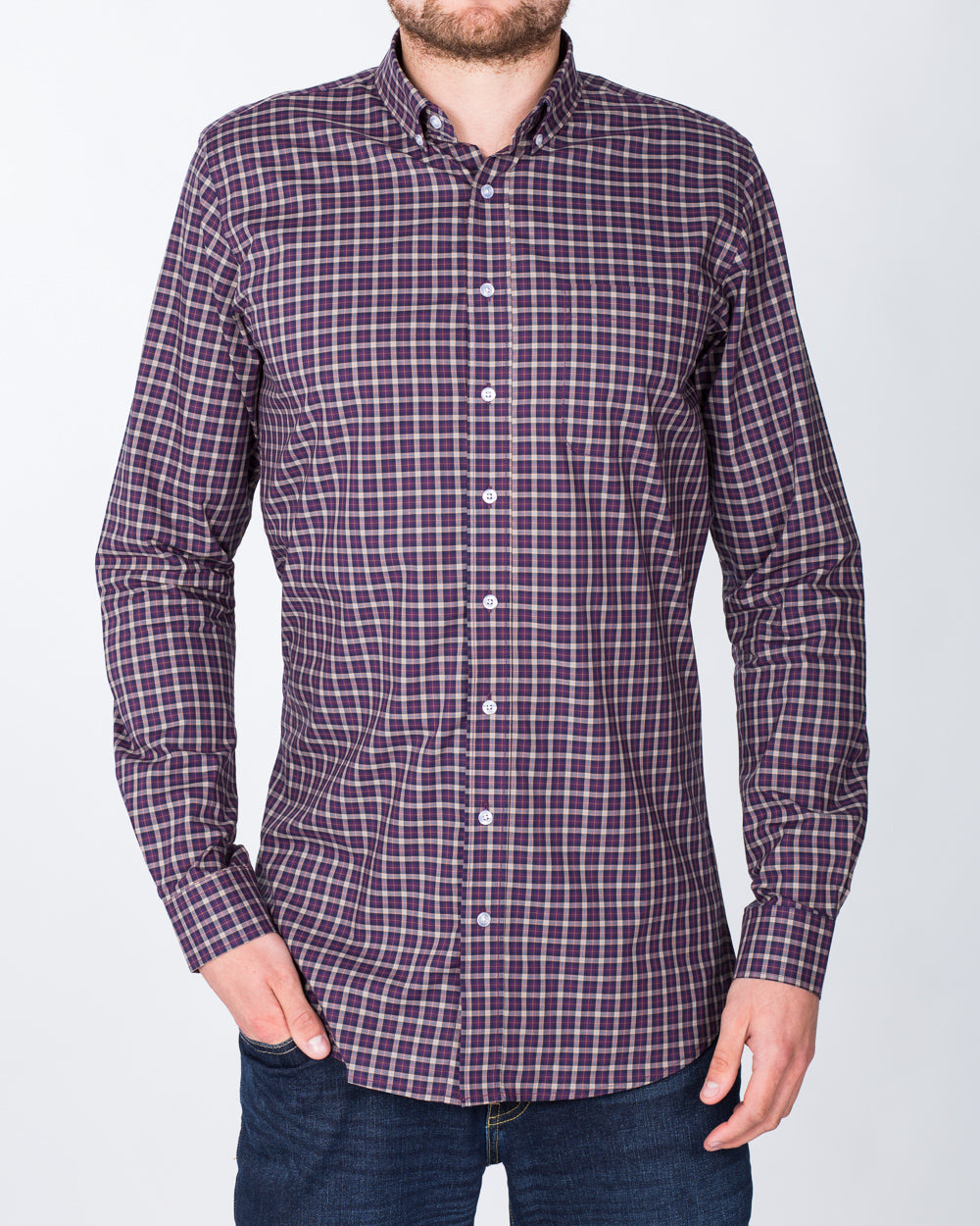 2t Slim Fit Long Sleeve Tall Shirt (purple check)