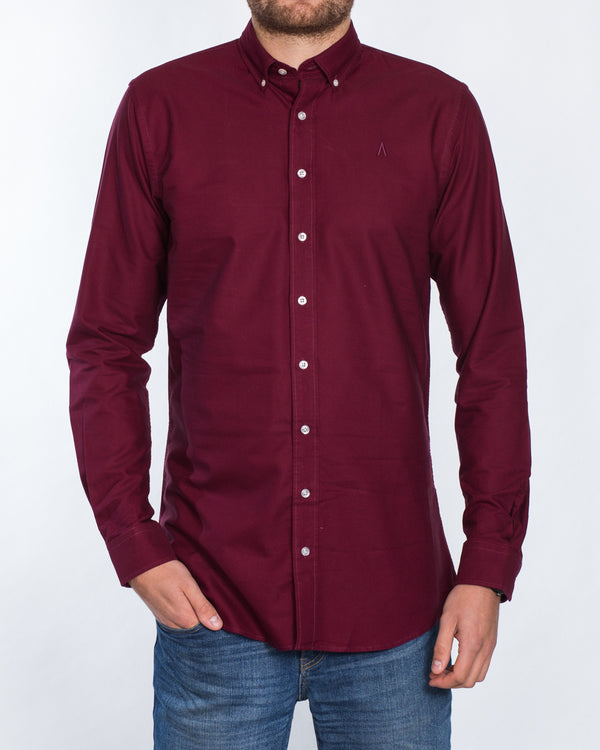 2t Slim Fit Long Sleeve Tall Shirt (plain burgundy)