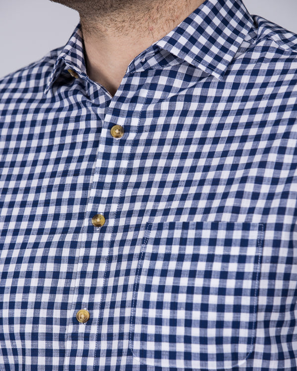 2t Slim Fit Long Sleeve Tall Gingham Shirt (navy)