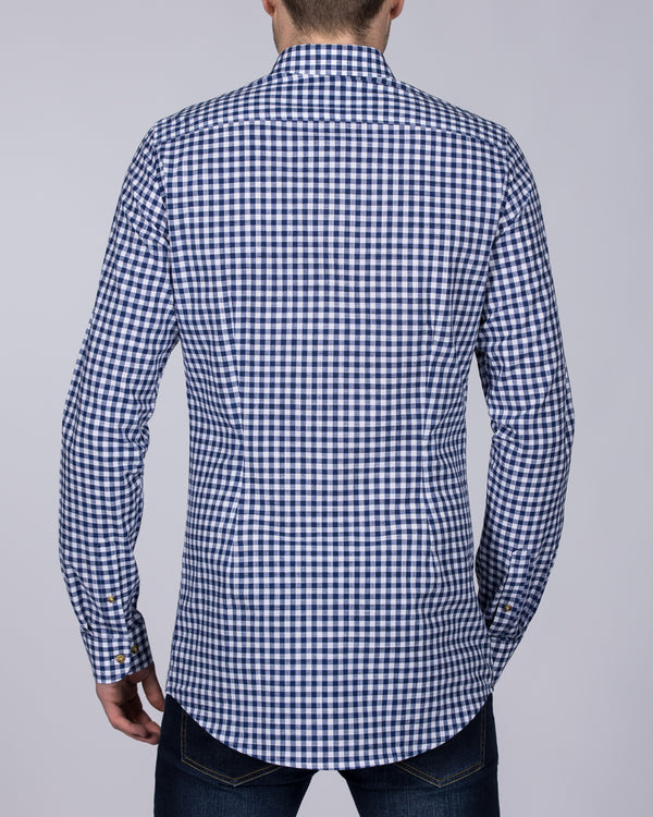 2t Slim Fit Long Sleeve Tall Gingham Shirt (navy)