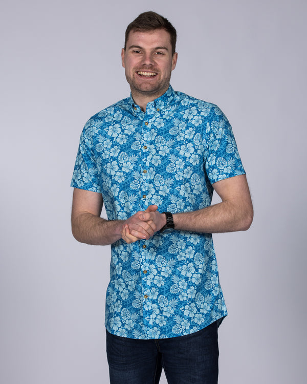 2t Slim Fit Short Sleeve Tall Floral Shirt (blue/sky)