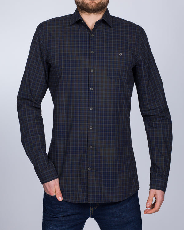 2t Slim Fit Long Sleeve Tall Checked Shirt (olive/navy)