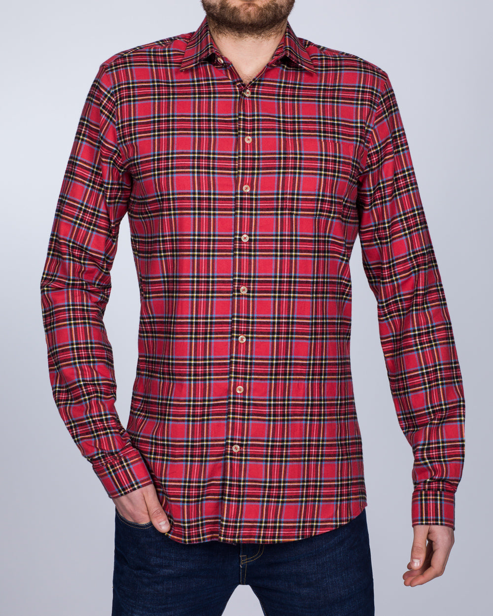 2t Slim Fit Long Sleeve Tall Mens longer Checked Shirt (red/black) | Tall  Mens Clothing | 2tall.com