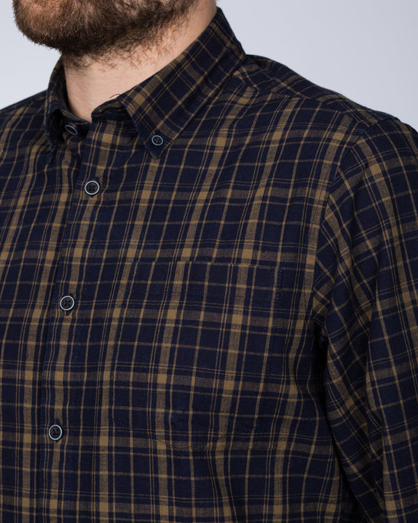 2t Slim Fit Long Sleeve Tall Checked Shirt (gold/navy)