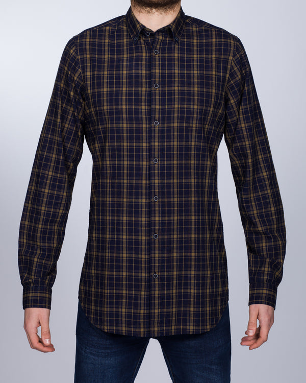 2t Slim Fit Long Sleeve Tall Checked Shirt (gold/navy)