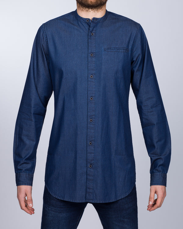 2t Slim Fit Long Sleeve Tall Grandad Shirt (indigo)