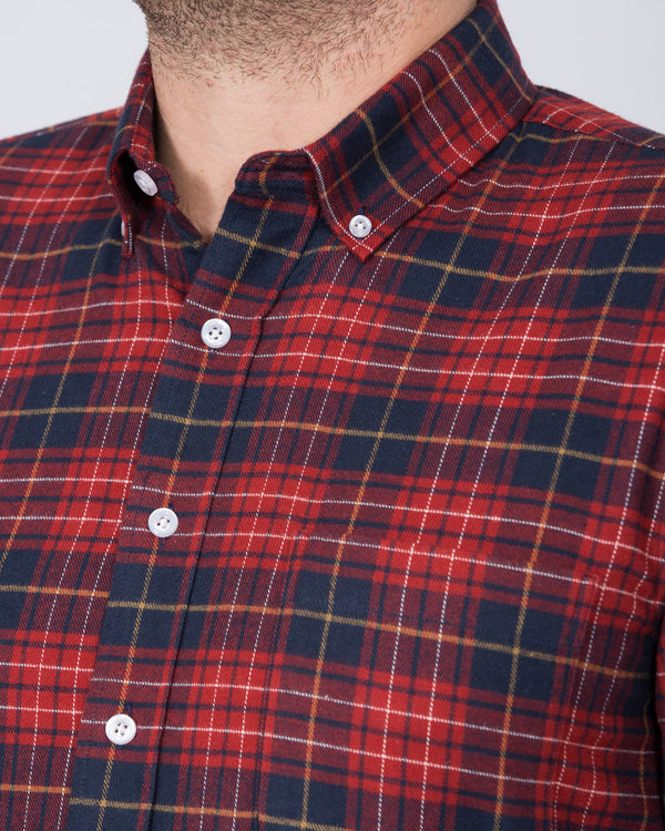 2t Slim Fit Long Sleeve Tall Checked Shirt (red/navy)