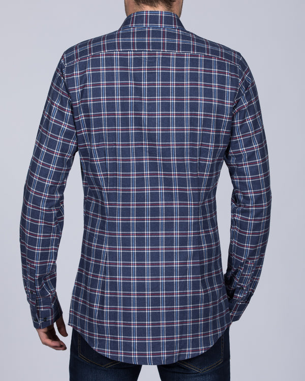 2t Slim Fit Long Sleeve Tall Checked Shirt (blue/red)