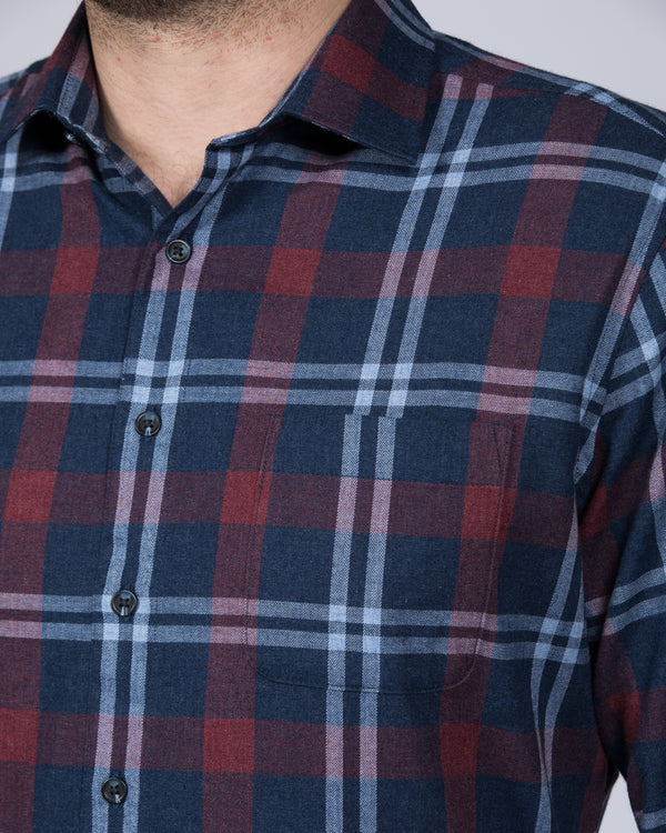 2t Slim Fit Long Sleeve Tall Checked Shirt (slate blue)