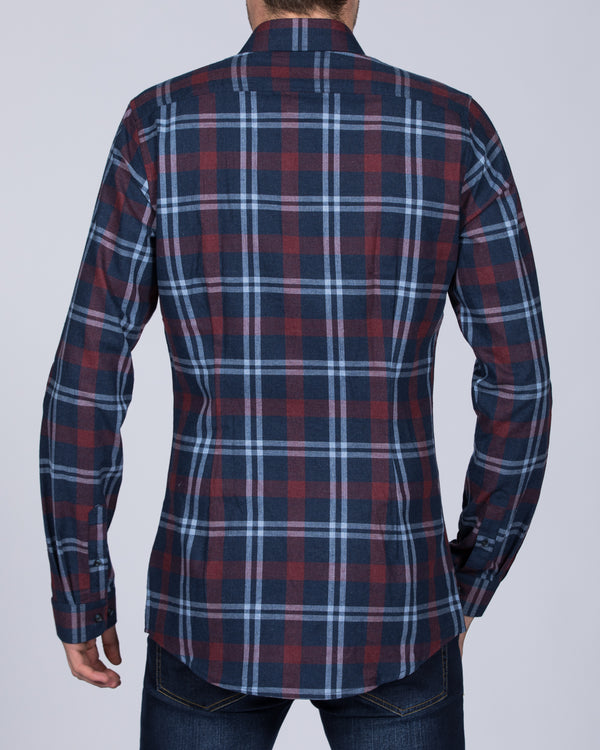 2t Slim Fit Long Sleeve Tall Checked Shirt (slate blue)