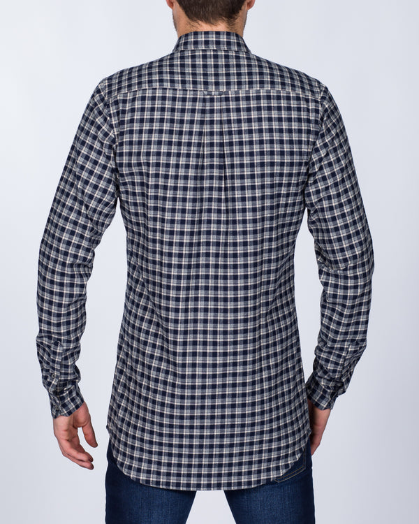 2t Slim Fit Long Sleeve Tall Checked Shirt (navy/beige)