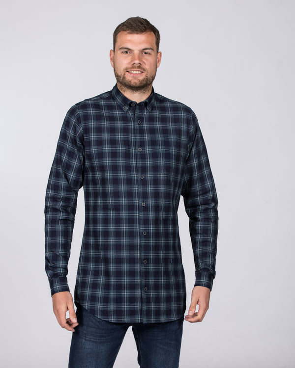 2t Slim Fit Long Sleeve Tall Checked Shirt (teal)