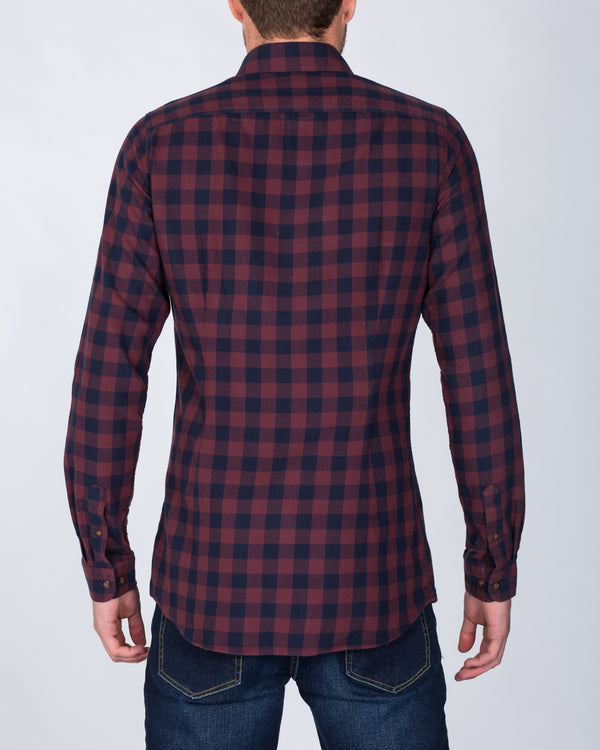 2t Slim Fit Long Sleeve Tall Shirt (burgundy check)