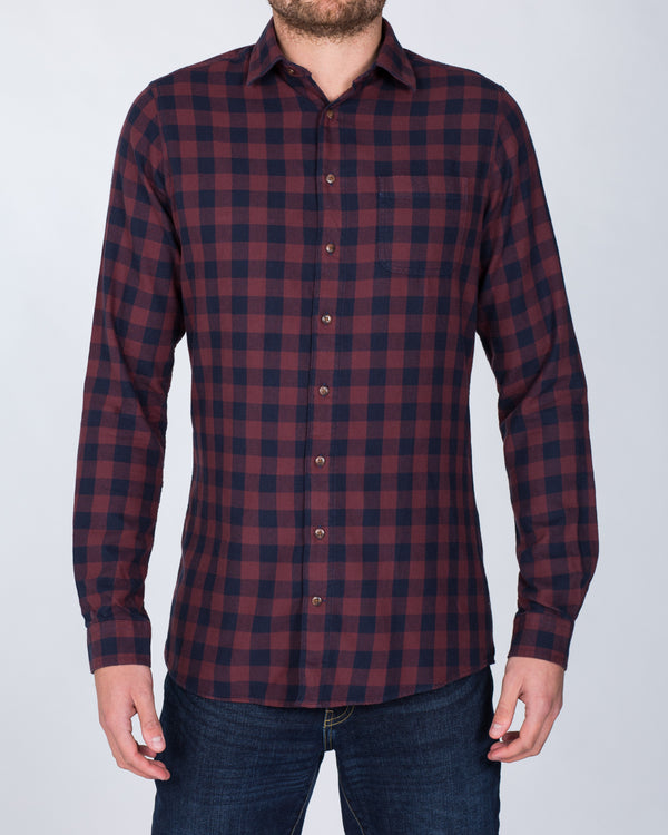 2t Slim Fit Long Sleeve Tall Shirt (burgundy check)