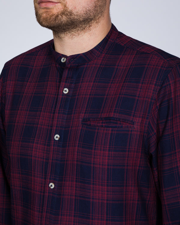 2t Slim Fit Long Sleeve Tall Grandad Shirt (navy/red)