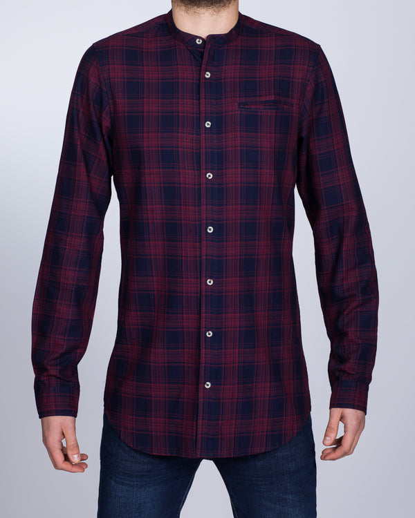 2t Slim Fit Long Sleeve Tall Grandad Shirt (navy/red)