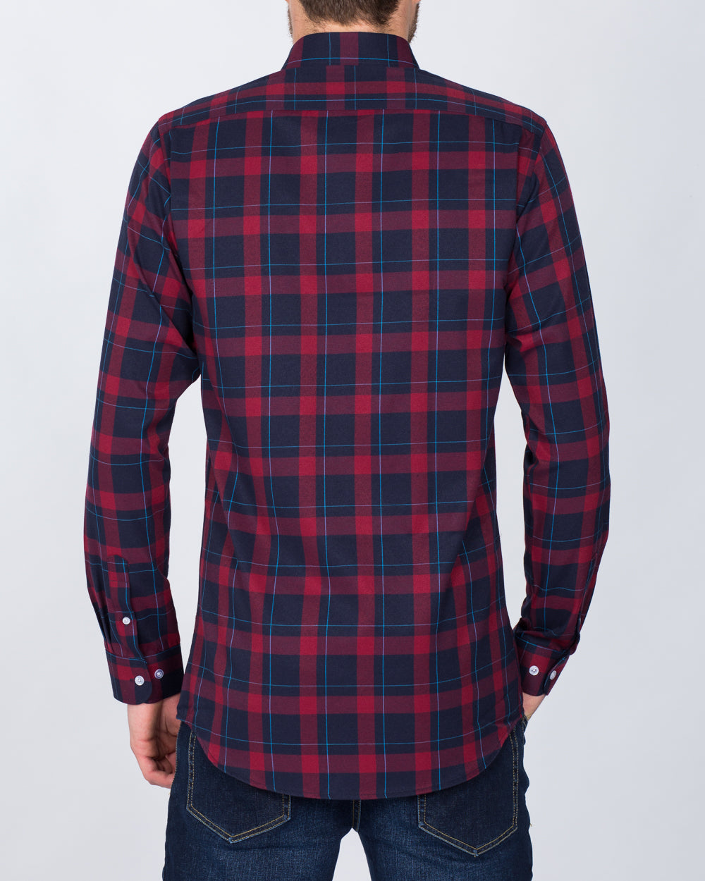 2t Slim Fit Long Sleeve Tall Shirt (red/navy)