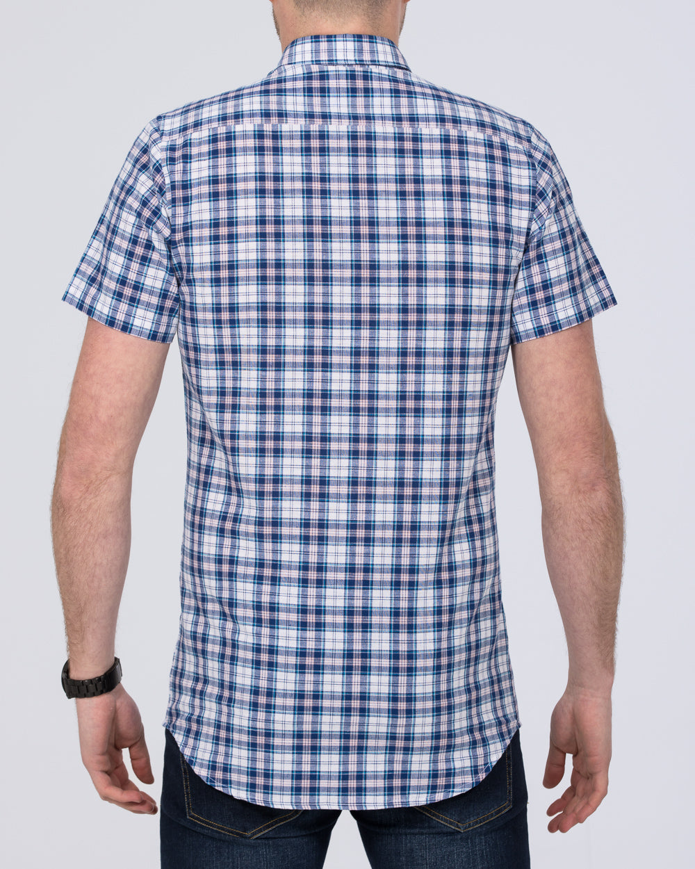 2t Tall Linen Blend Short Sleeve Shirt (blue/white check)