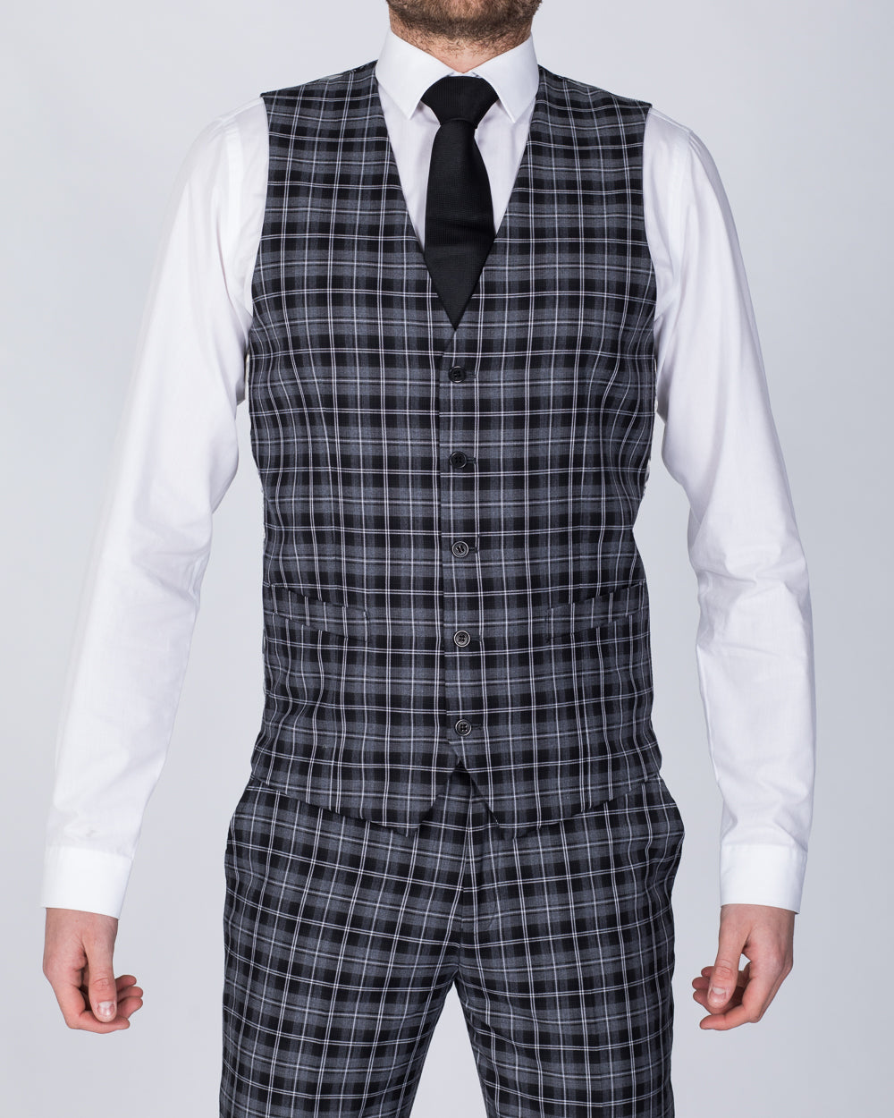 Skopes Kiefer Slim Fit Tall Suit Waistcoat (black/grey check)