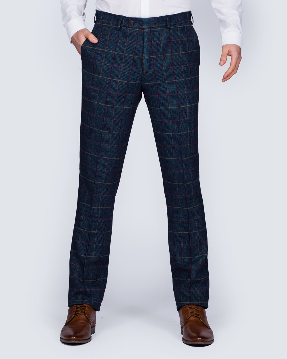 Skopes Doyle Slim Fit Tall Suit Trousers (aqua/wine check)