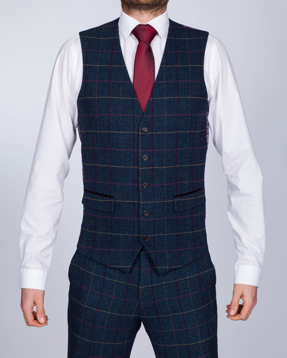 Skopes Doyle Slim Fit Tall Suit Waistcoat (aqua/wine check)