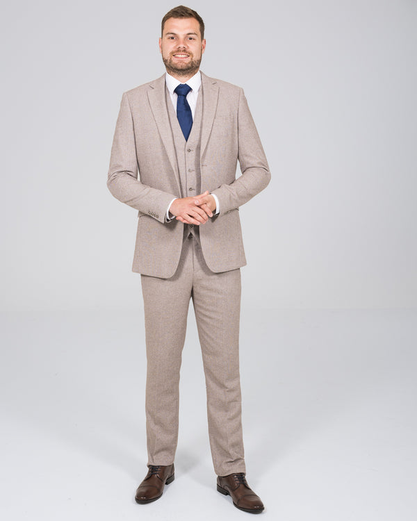 Skopes Jude Slim Fit Tall Suit (stone herringbone)