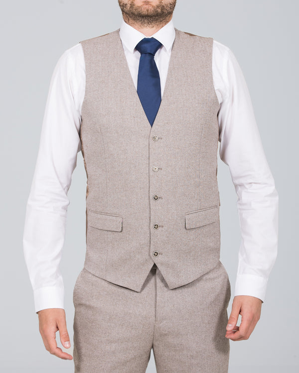 Skopes Jude Slim Fit Tall Waistcoat (stone herringbone)