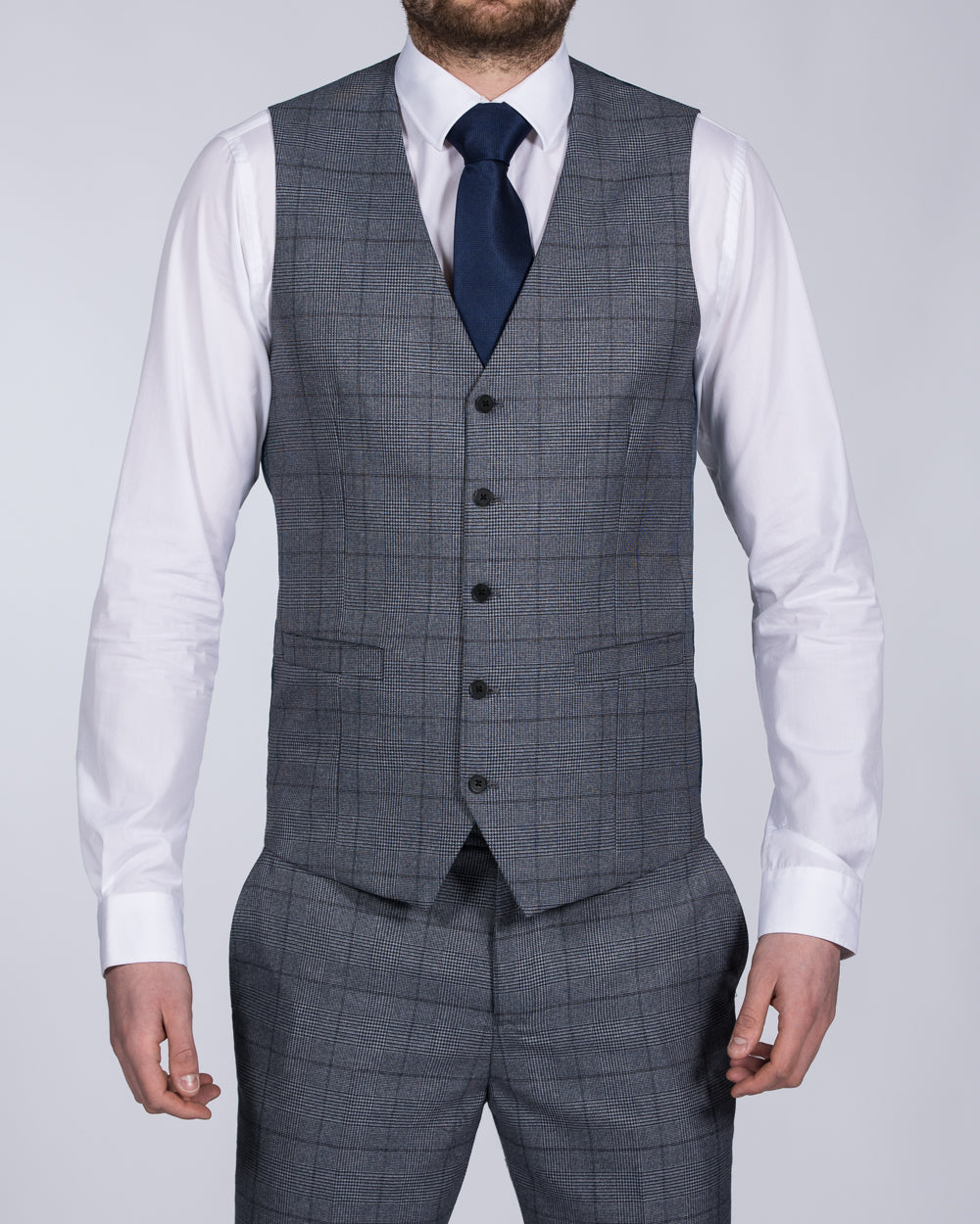 Skopes Reece Slim Fit Tall Suit Waistcoat (blue check)