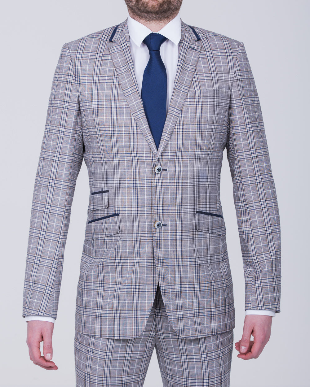 Skopes Whittington Slim Fit Tall Suit (stone/navy check)