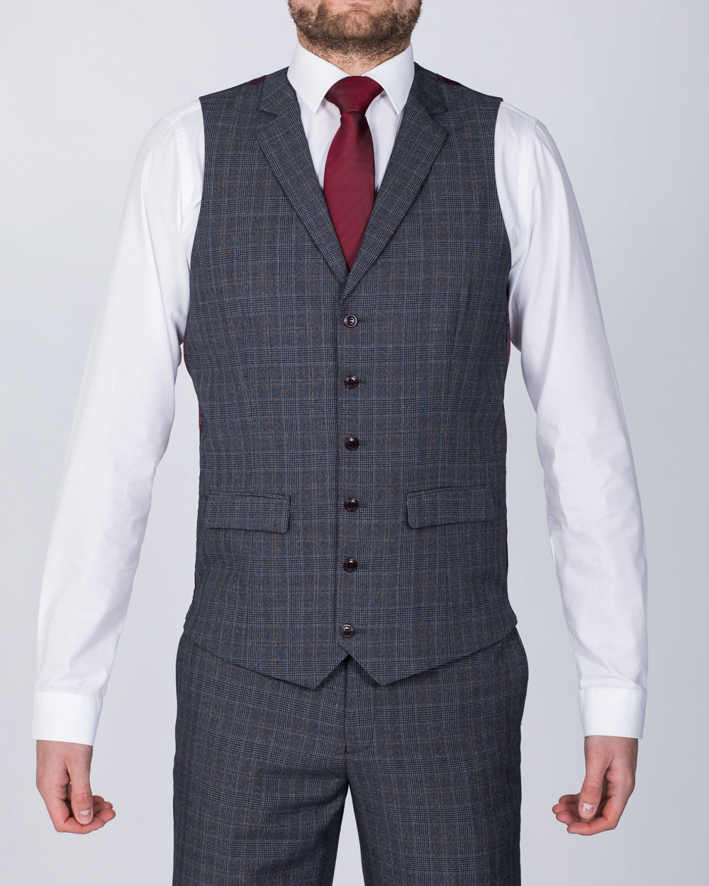 Skopes Witton Slim Fit Tall Suit Waistcoat (grey/blue check)