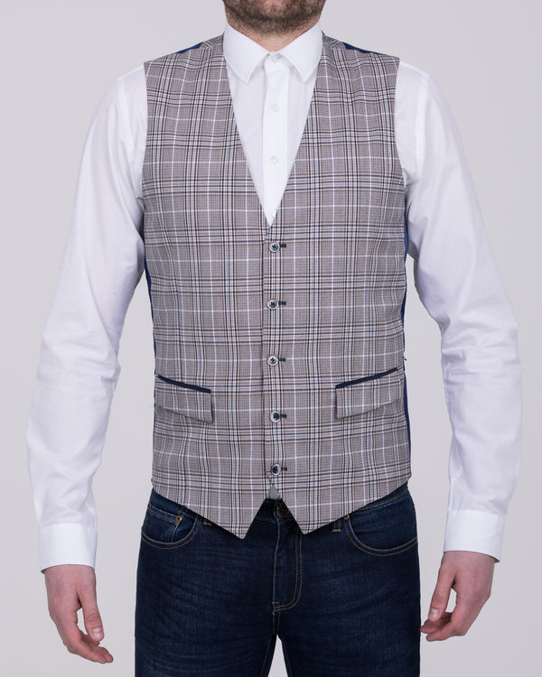 Skopes Whittington Slim Fit Tall Checked Waistcoat (stone/navy)